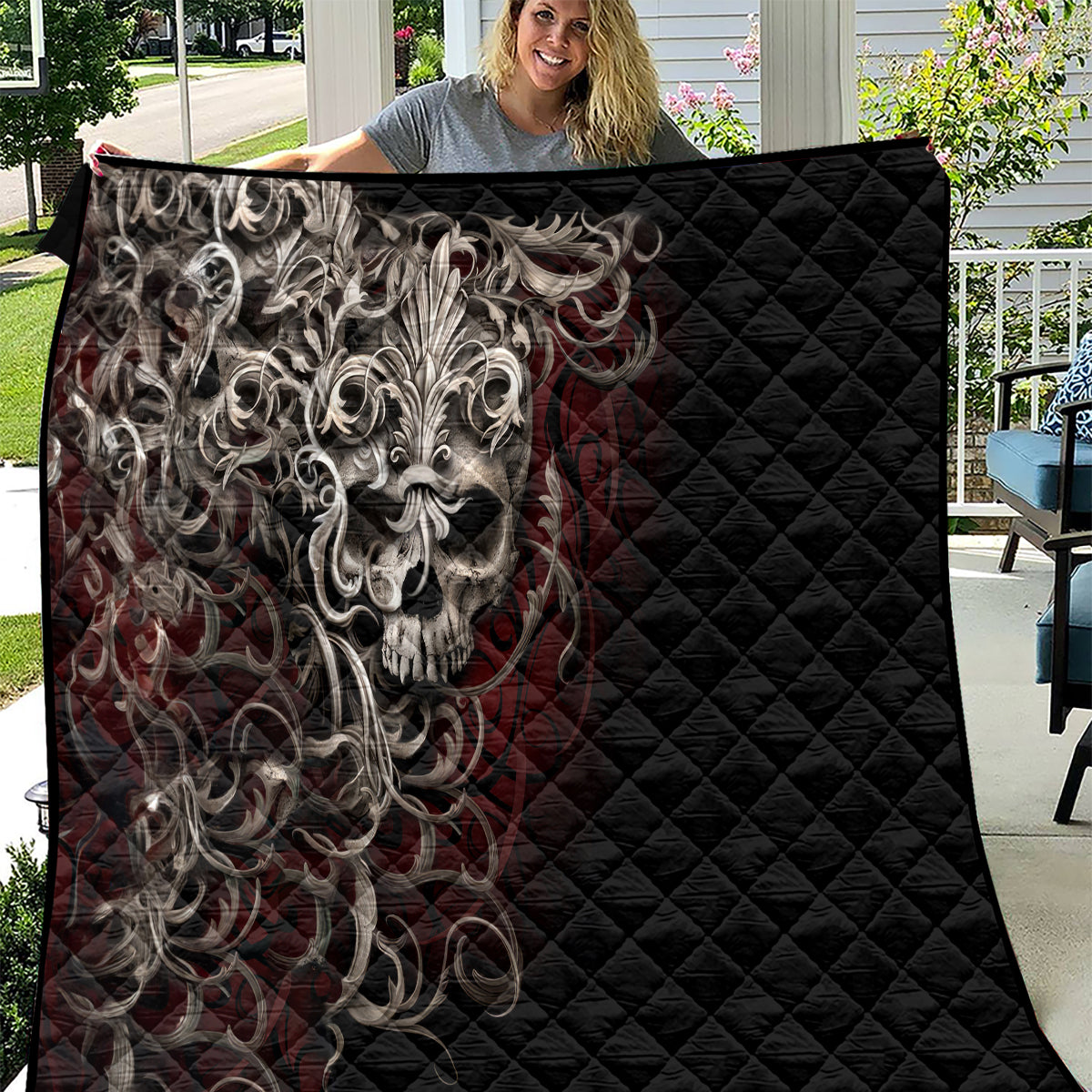 Skull Quilt Silver Warrior Royal - Wonder Print Shop