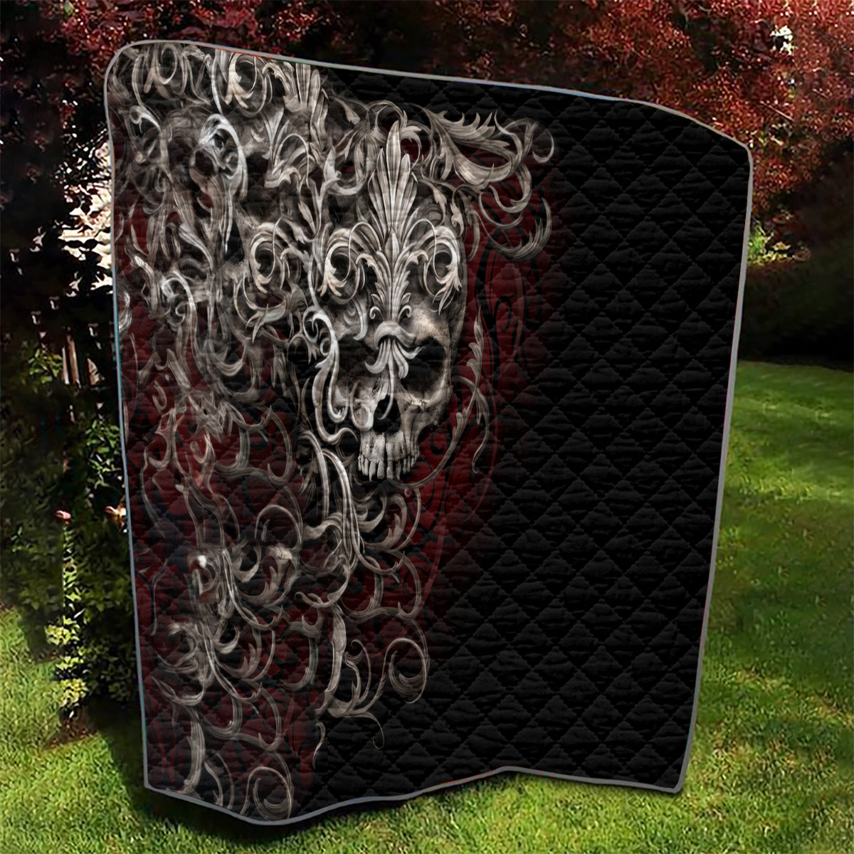 Skull Quilt Silver Warrior Royal - Wonder Print Shop