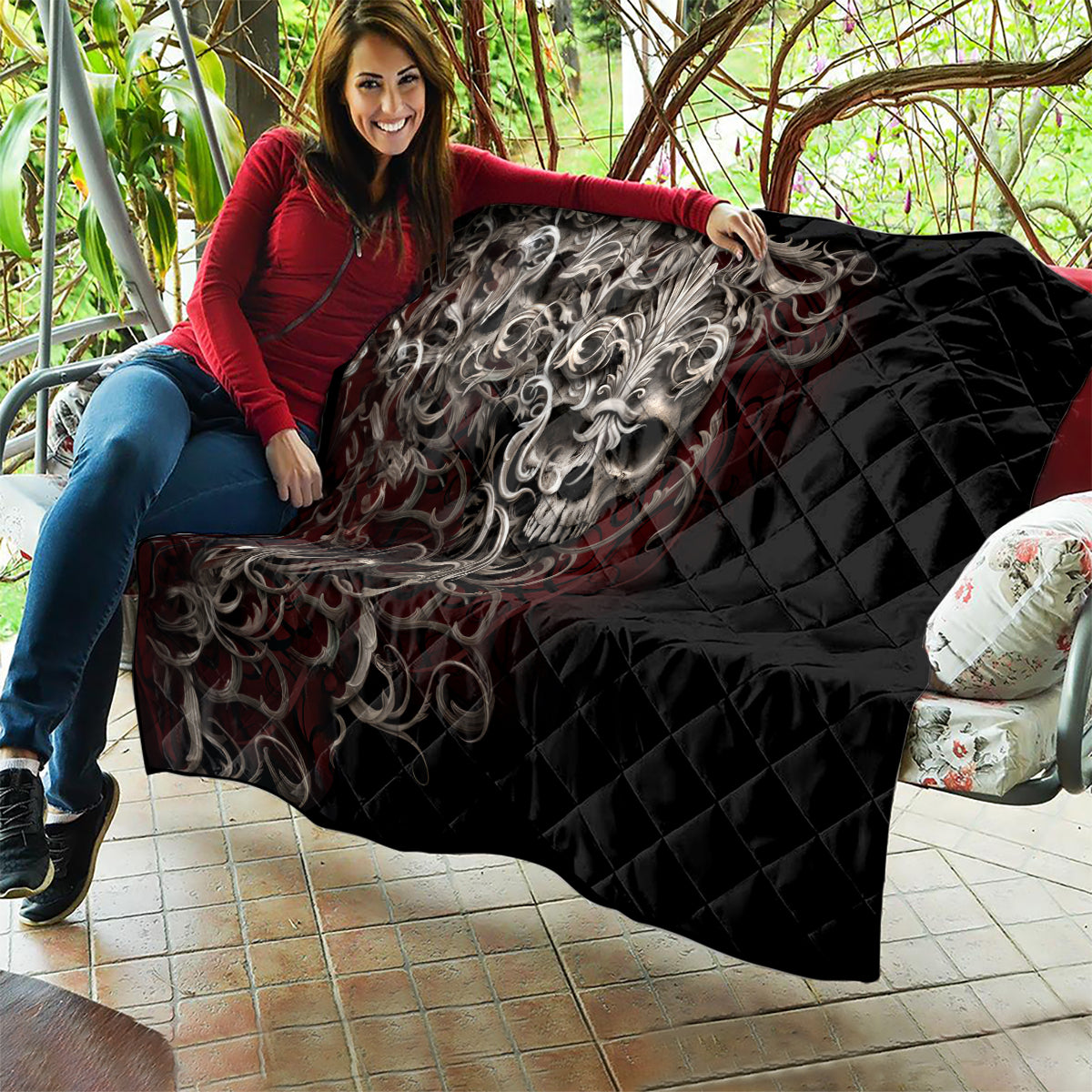 Skull Quilt Silver Warrior Royal - Wonder Print Shop