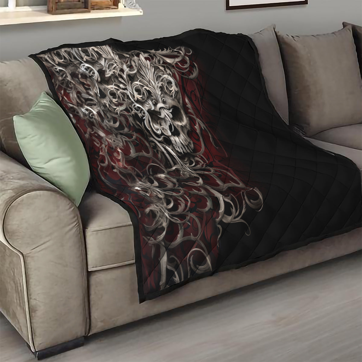 Skull Quilt Silver Warrior Royal - Wonder Print Shop