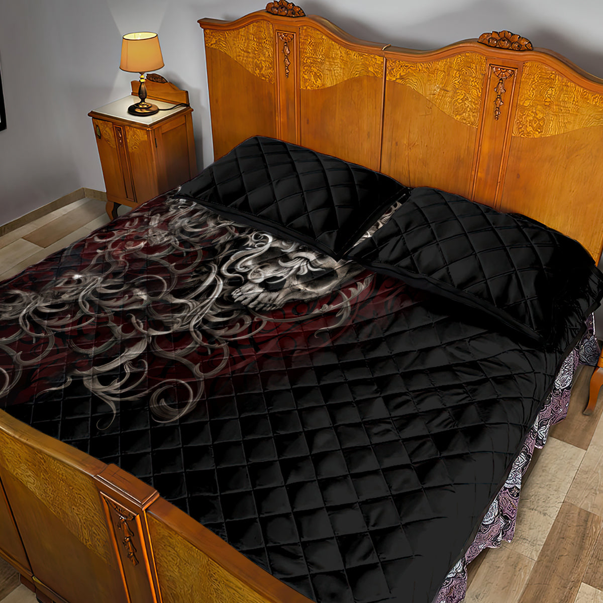 Skull Quilt Bed Set Silver Warrior Royal - Wonder Print Shop