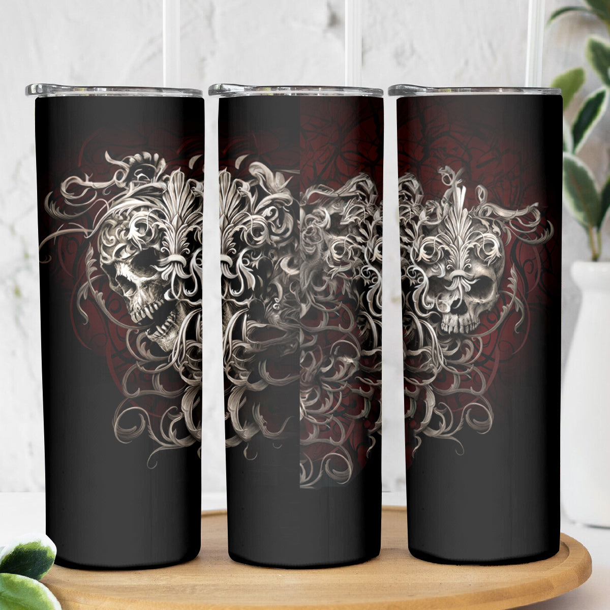 Skull Skinny Tumbler Silver Warrior Royal - Wonder Print Shop