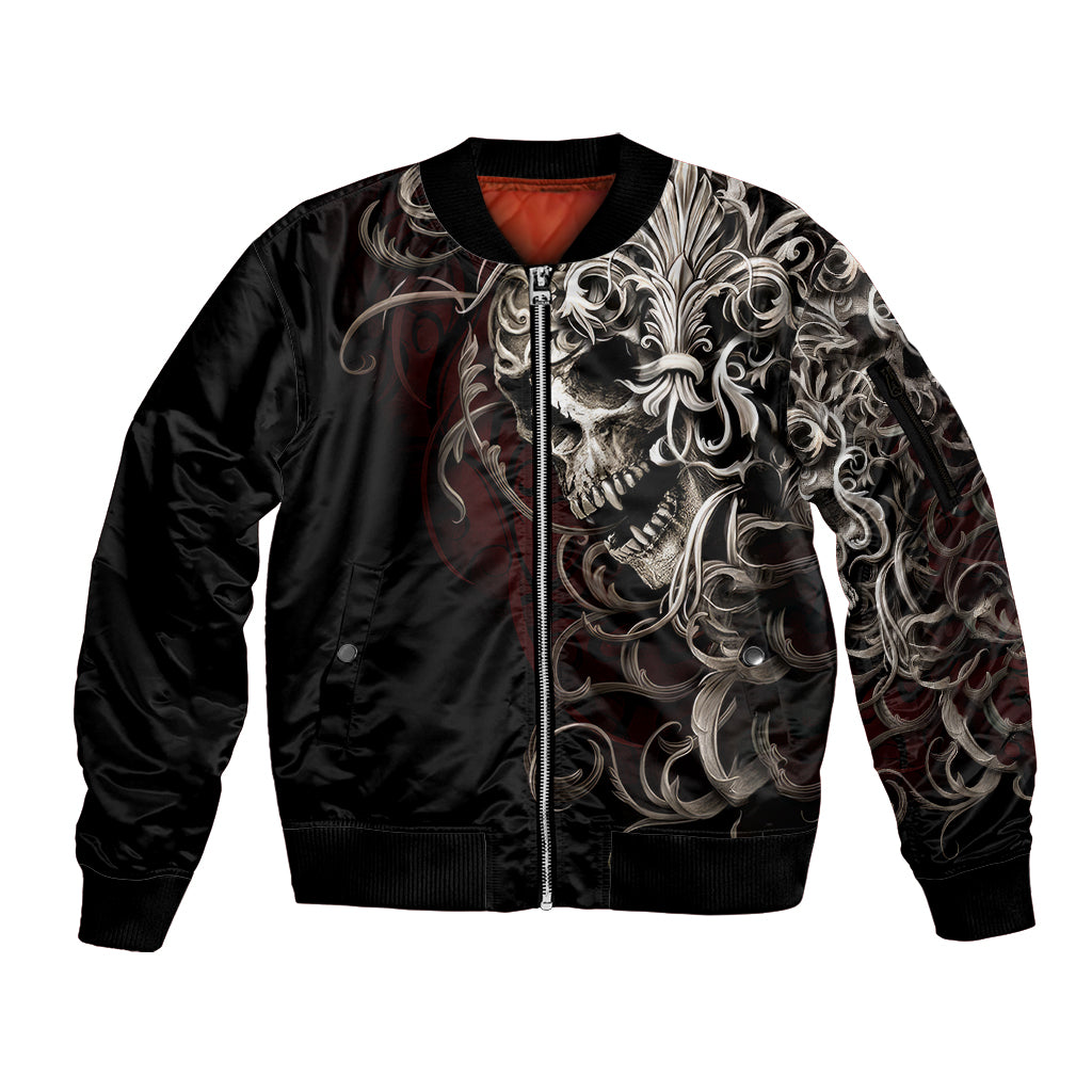 Skull Sleeve Zip Bomber Jacket Silver Warrior Royal - Wonder Print Shop