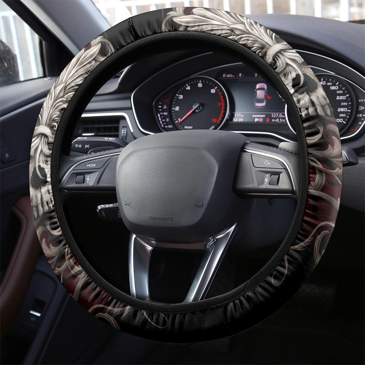 Skull Steering Wheel Cover Silver Warrior Royal - Wonder Print Shop