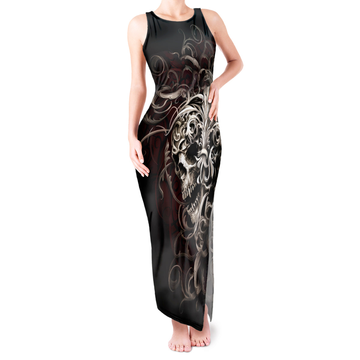 Skull Tank Maxi Dress Silver Warrior Royal - Wonder Print Shop