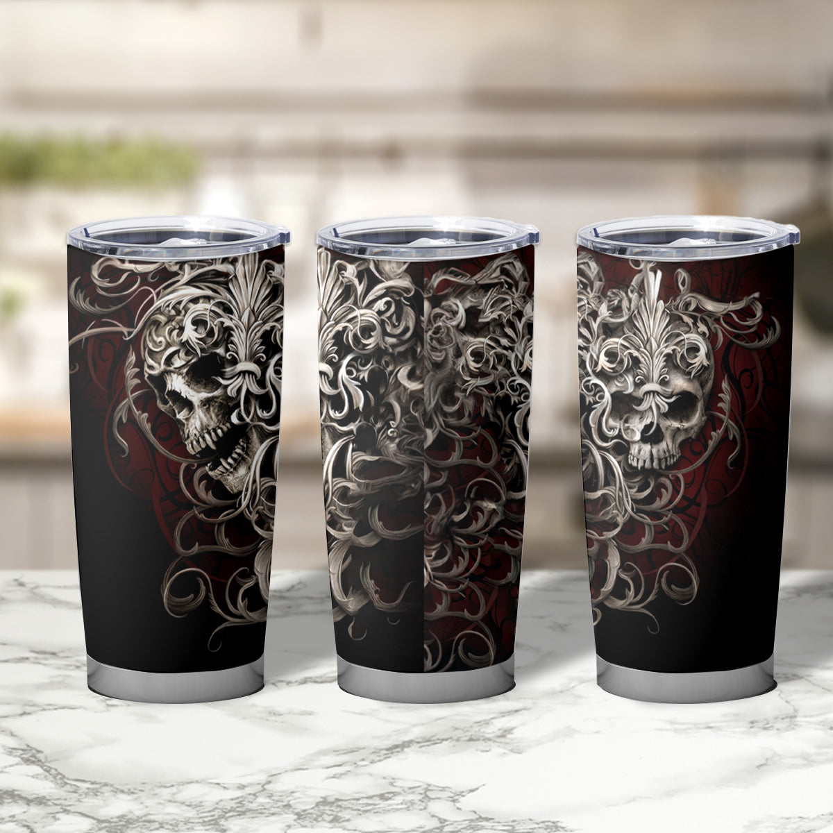 Skull Tumbler Cup Silver Warrior Royal - Wonder Print Shop