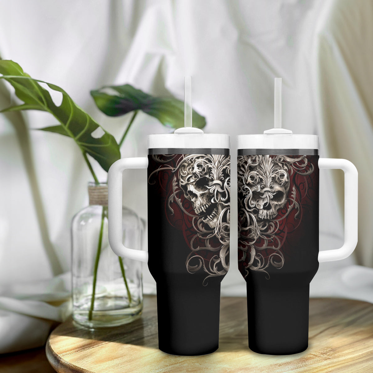 Skull Tumbler With Handle Silver Warrior Royal - Wonder Print Shop
