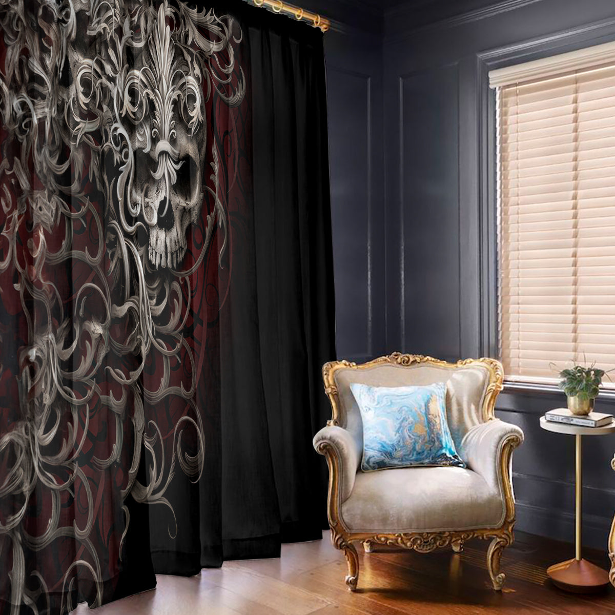 Skull Window Curtain Silver Warrior Royal - Wonder Print Shop