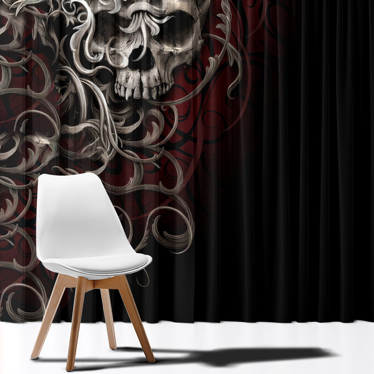 Skull Window Curtain Silver Warrior Royal - Wonder Print Shop