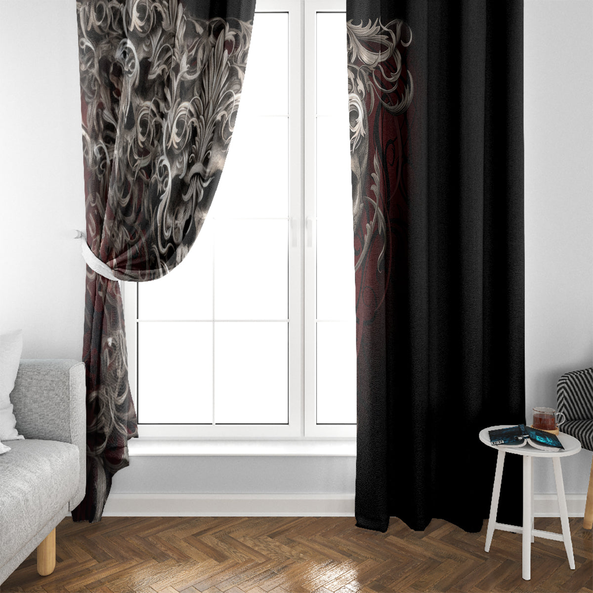 Skull Window Curtain Silver Warrior Royal - Wonder Print Shop