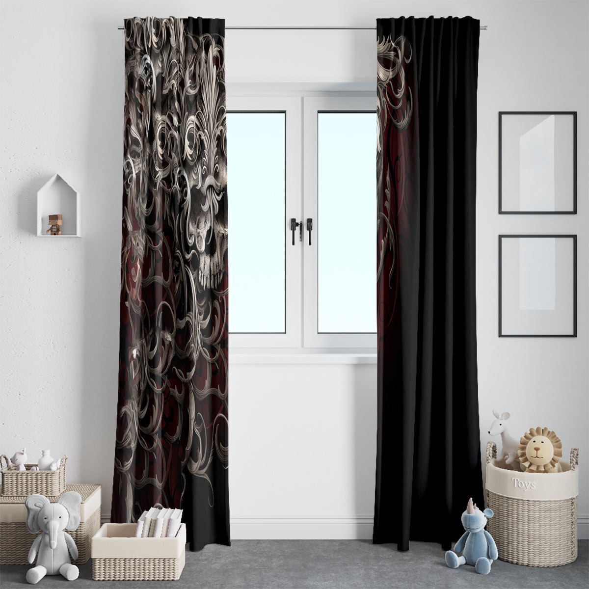 Skull Window Curtain Silver Warrior Royal - Wonder Print Shop