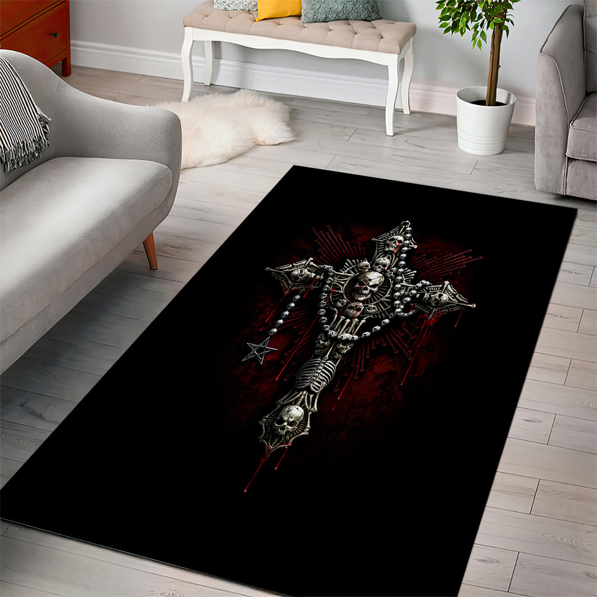 Skull Area Rug Head Skeleton Cross Skull - Wonder Print Shop