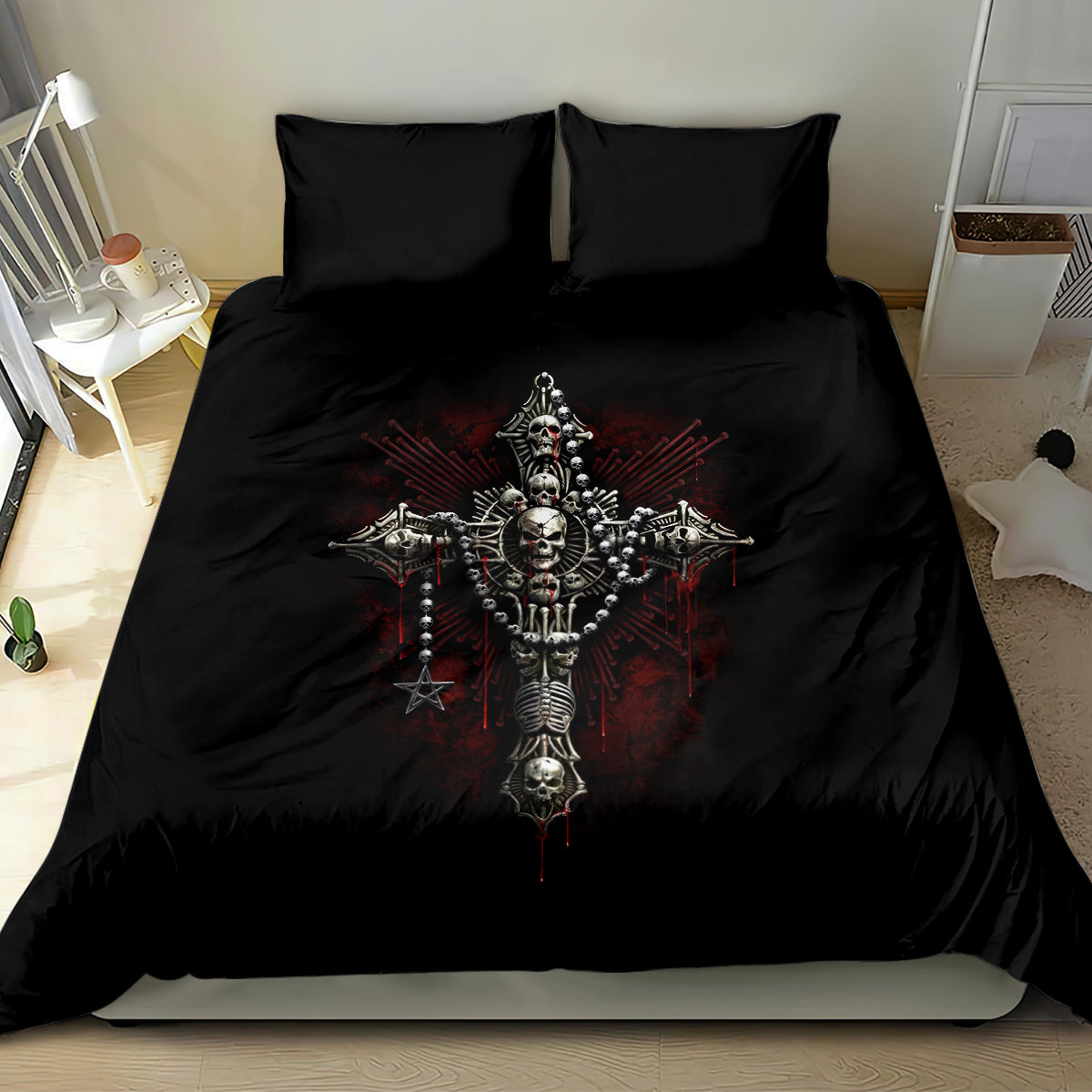 Skull Bedding Set Head Skeleton Cross Skull - Wonder Print Shop