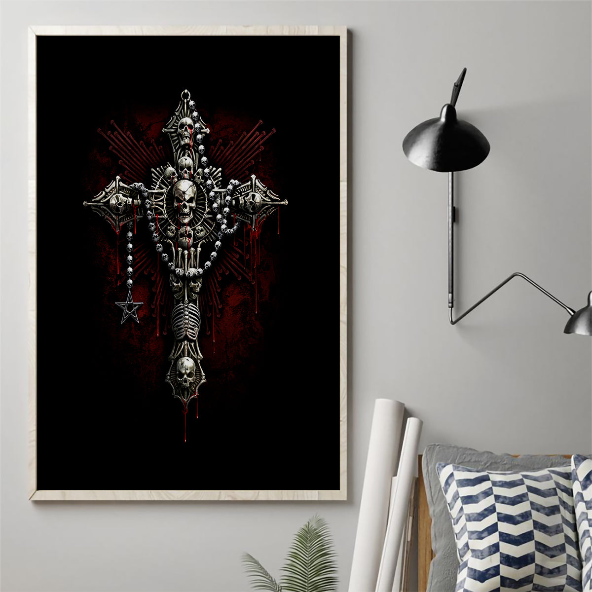 Skull Canvas Wall Art Head Skeleton Cross Skull - Wonder Print Shop
