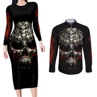 Skull Couples Matching Long Sleeve Bodycon Dress and Long Sleeve Button Shirts Head Skeleton Cross Skull - Wonder Print Shop