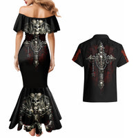 Skull Couples Matching Mermaid Dress And Hawaiian Shirt Head Skeleton Cross Skull - Wonder Print Shop