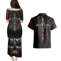 Skull Couples Matching Puletasi Dress and Hawaiian Shirt Head Skeleton Cross Skull - Wonder Print Shop
