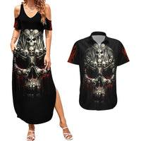 Skull Couples Matching Summer Maxi Dress and Hawaiian Shirt Head Skeleton Cross Skull - Wonder Print Shop