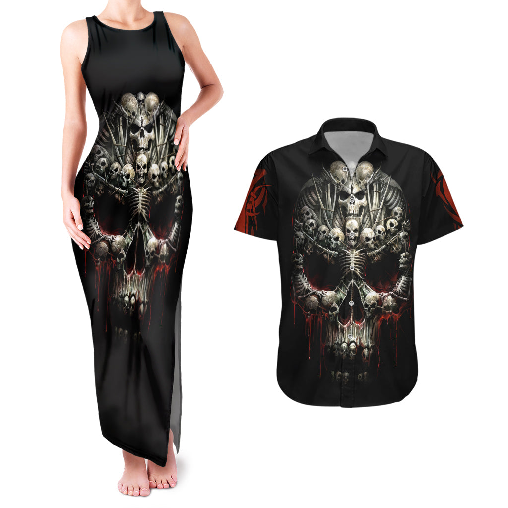 Skull Couples Matching Tank Maxi Dress And Hawaiian Shirt Head Skeleton Cross Skull - Wonder Print Shop