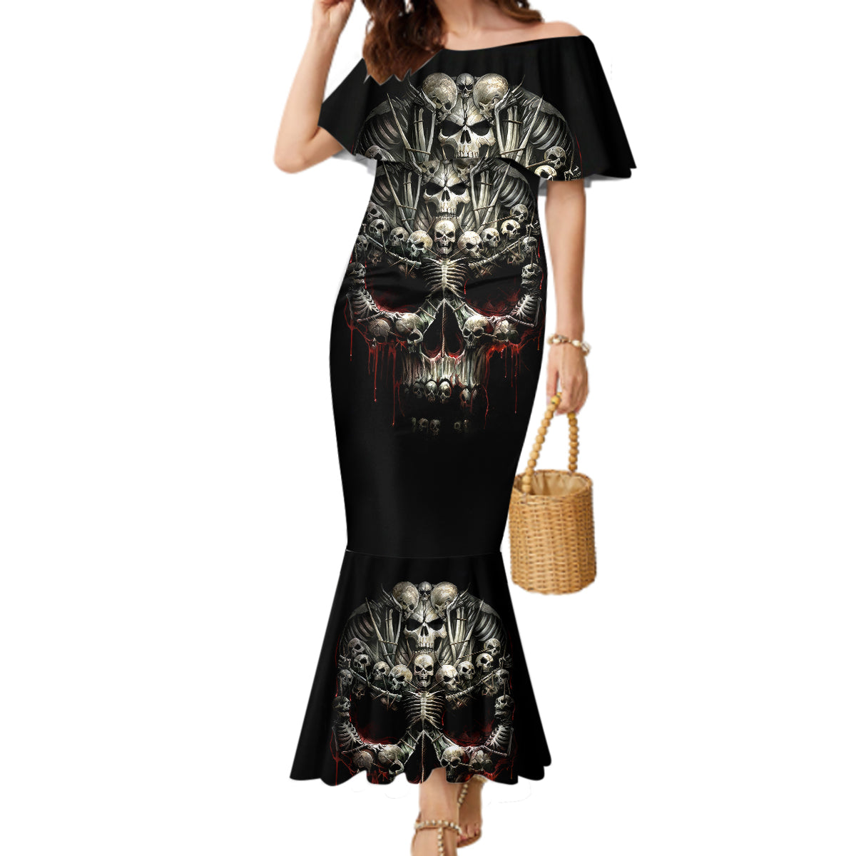 Skull Mermaid Dress Head Skeleton Cross Skull - Wonder Print Shop