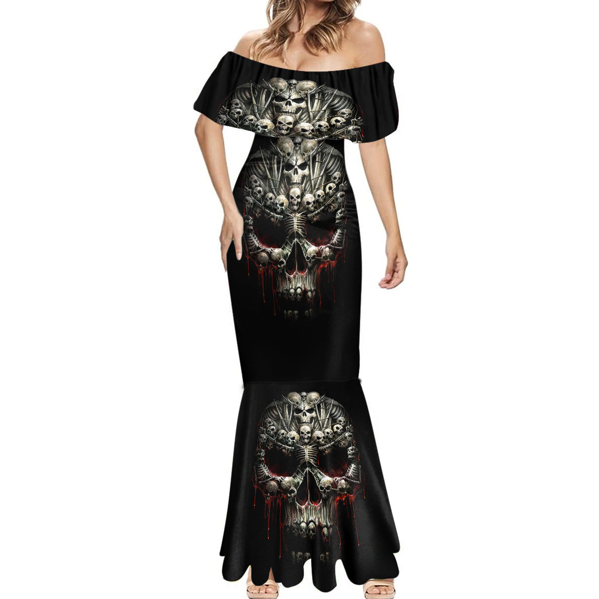 Skull Mermaid Dress Head Skeleton Cross Skull - Wonder Print Shop
