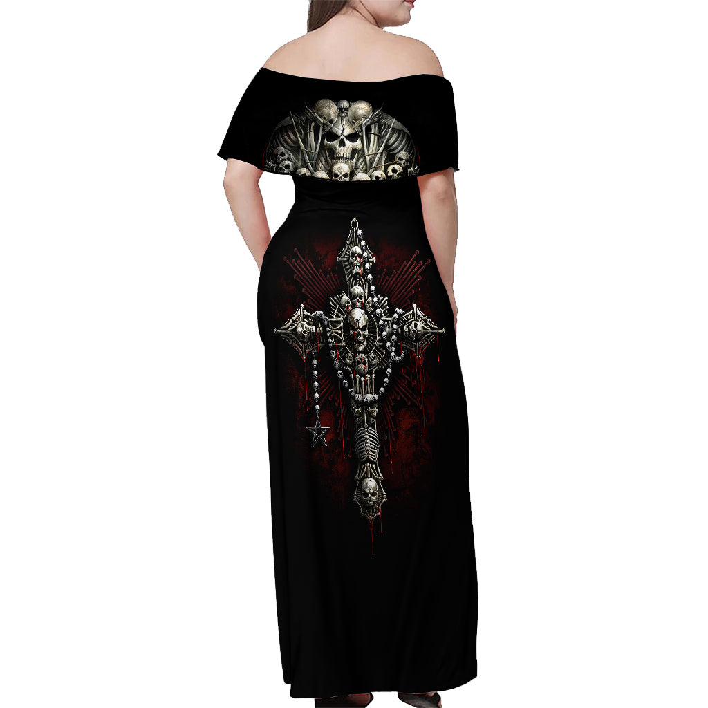 Skull Off Shoulder Maxi Dress Head Skeleton Cross Skull - Wonder Print Shop
