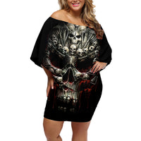 Skull Off Shoulder Short Dress Head Skeleton Cross Skull - Wonder Print Shop
