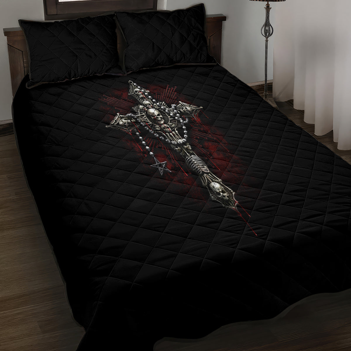 Skull Quilt Bed Set Head Skeleton Cross Skull - Wonder Print Shop