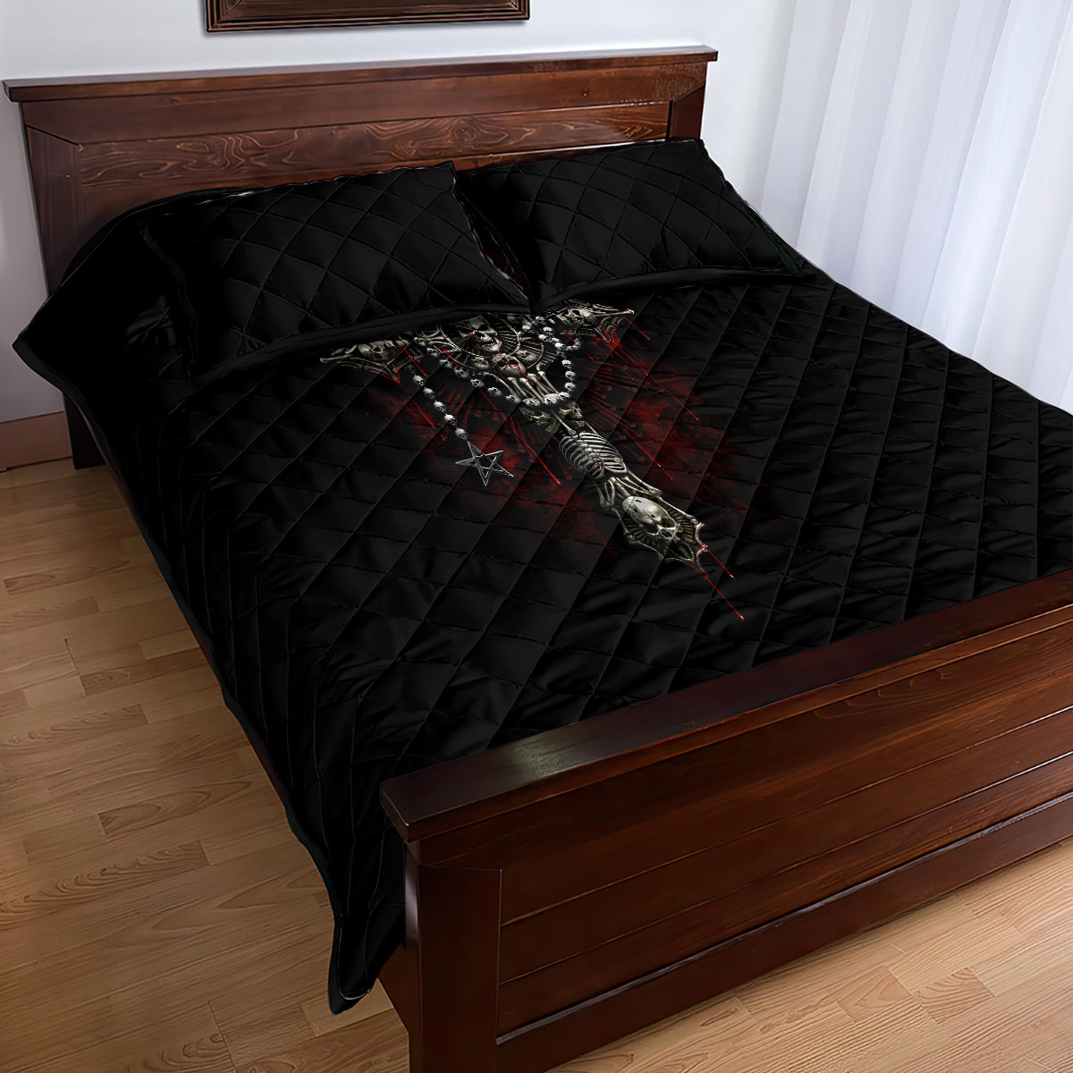 Skull Quilt Bed Set Head Skeleton Cross Skull - Wonder Print Shop