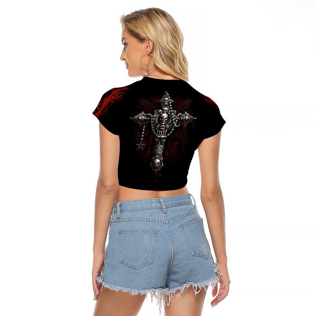 Skull Raglan Cropped T Shirt Head Skeleton Cross Skull - Wonder Print Shop