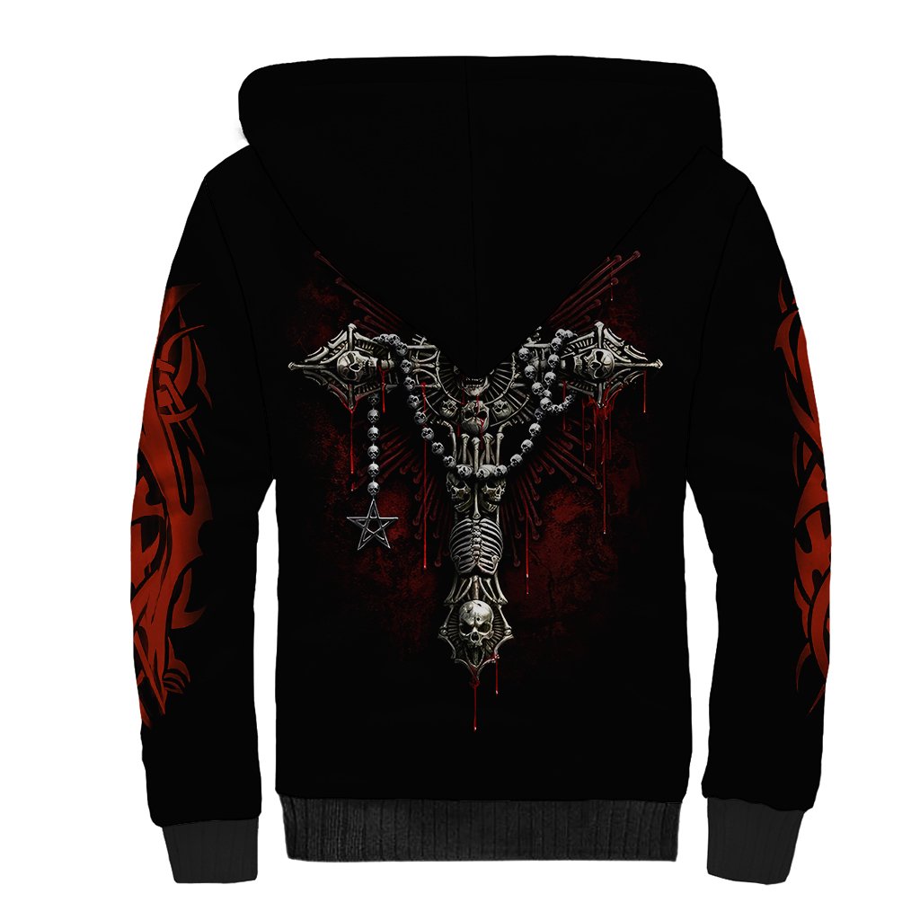 Skull Sherpa Hoodie Head Skeleton Cross Skull - Wonder Print Shop