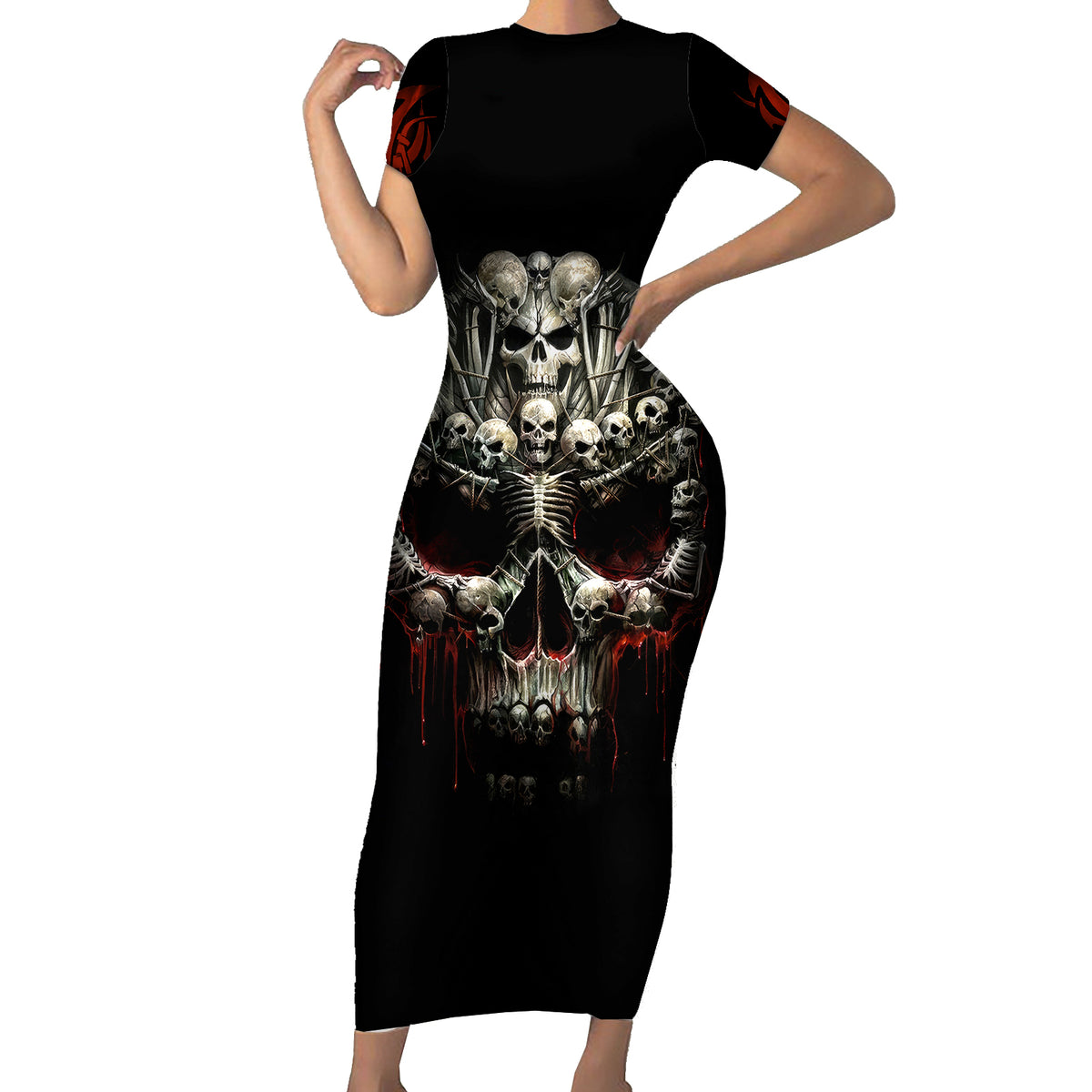 Skull Short Sleeve Bodycon Dress Head Skeleton Cross Skull - Wonder Print Shop
