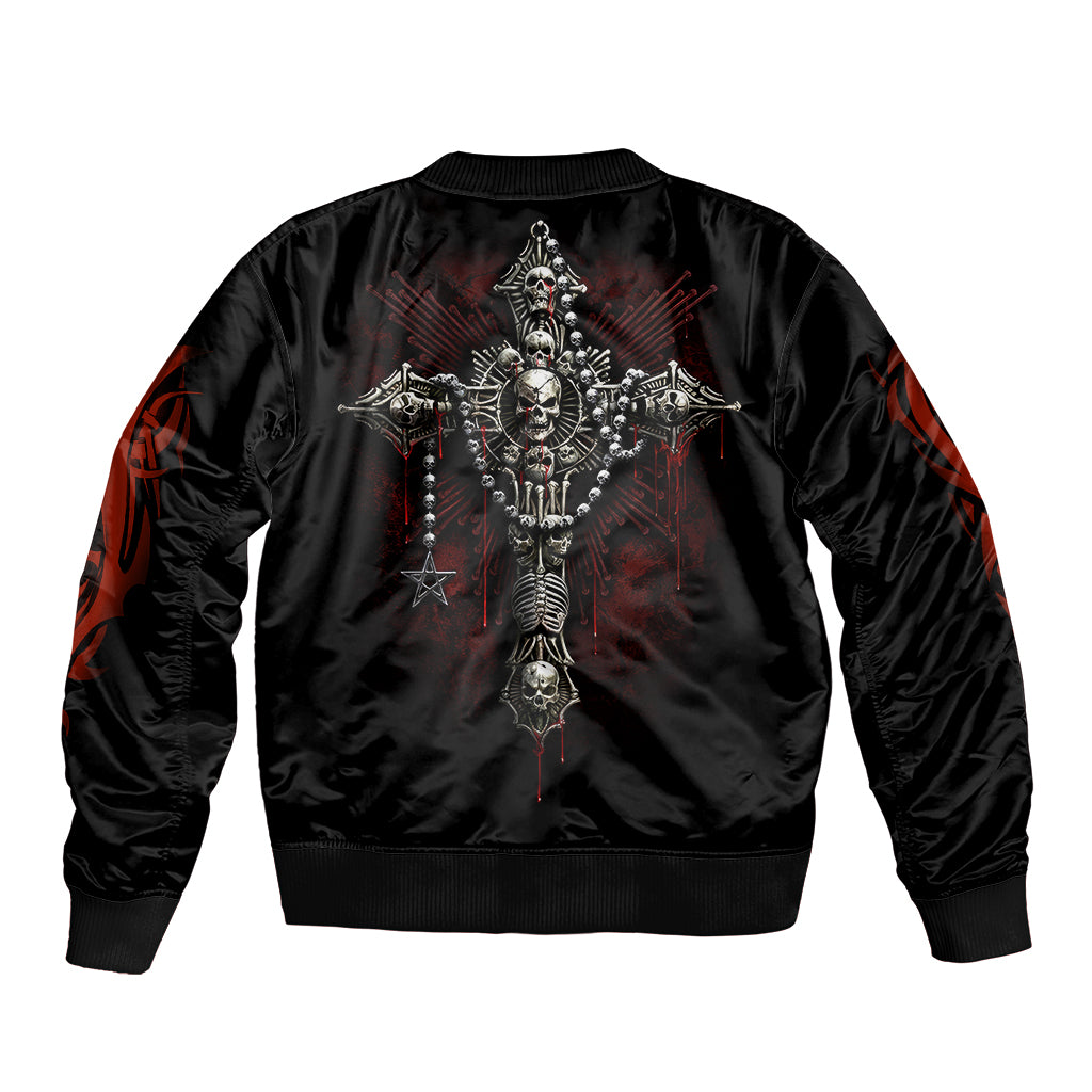 Skull Sleeve Zip Bomber Jacket Head Skeleton Cross Skull - Wonder Print Shop