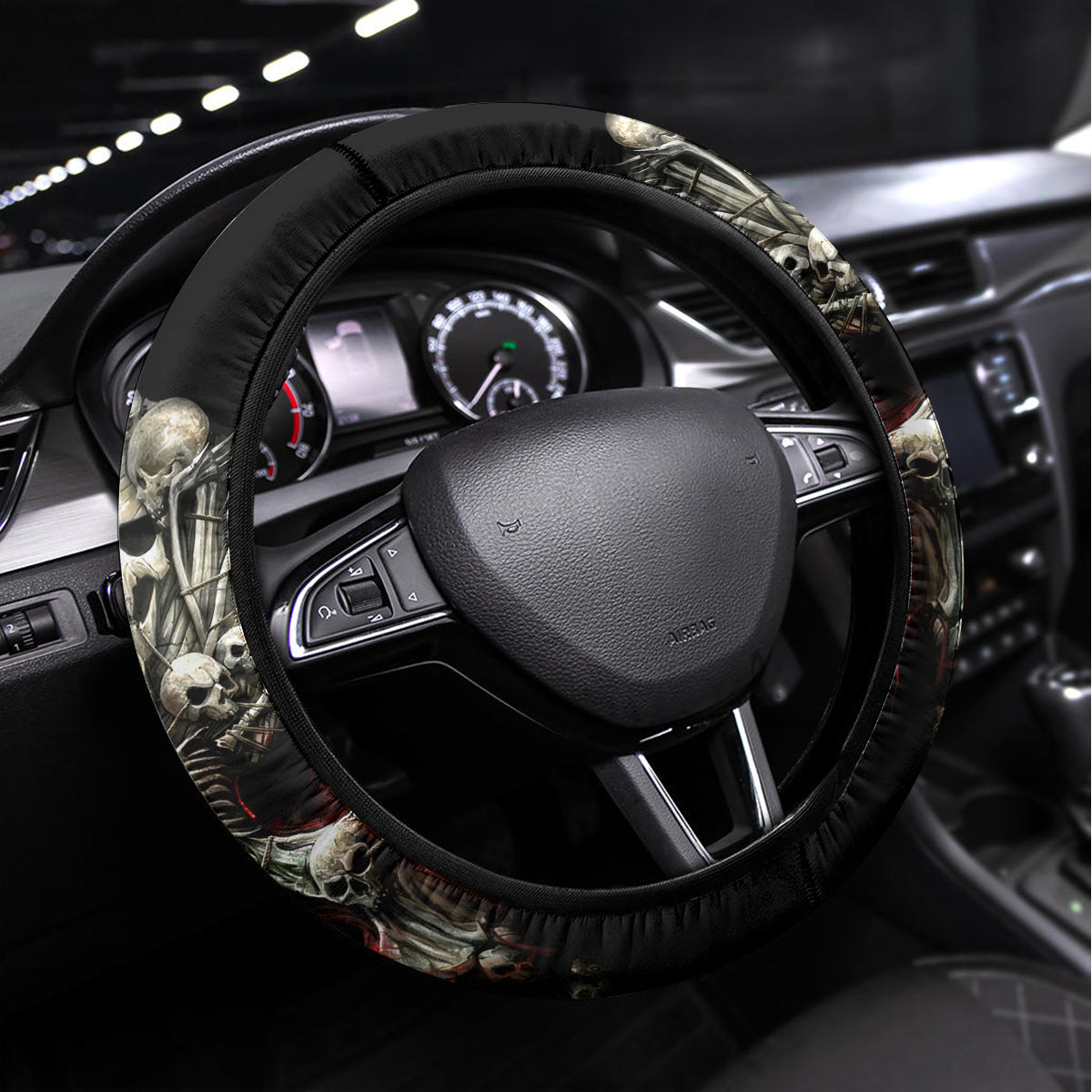 Skull Steering Wheel Cover Head Skeleton Cross Skull - Wonder Print Shop