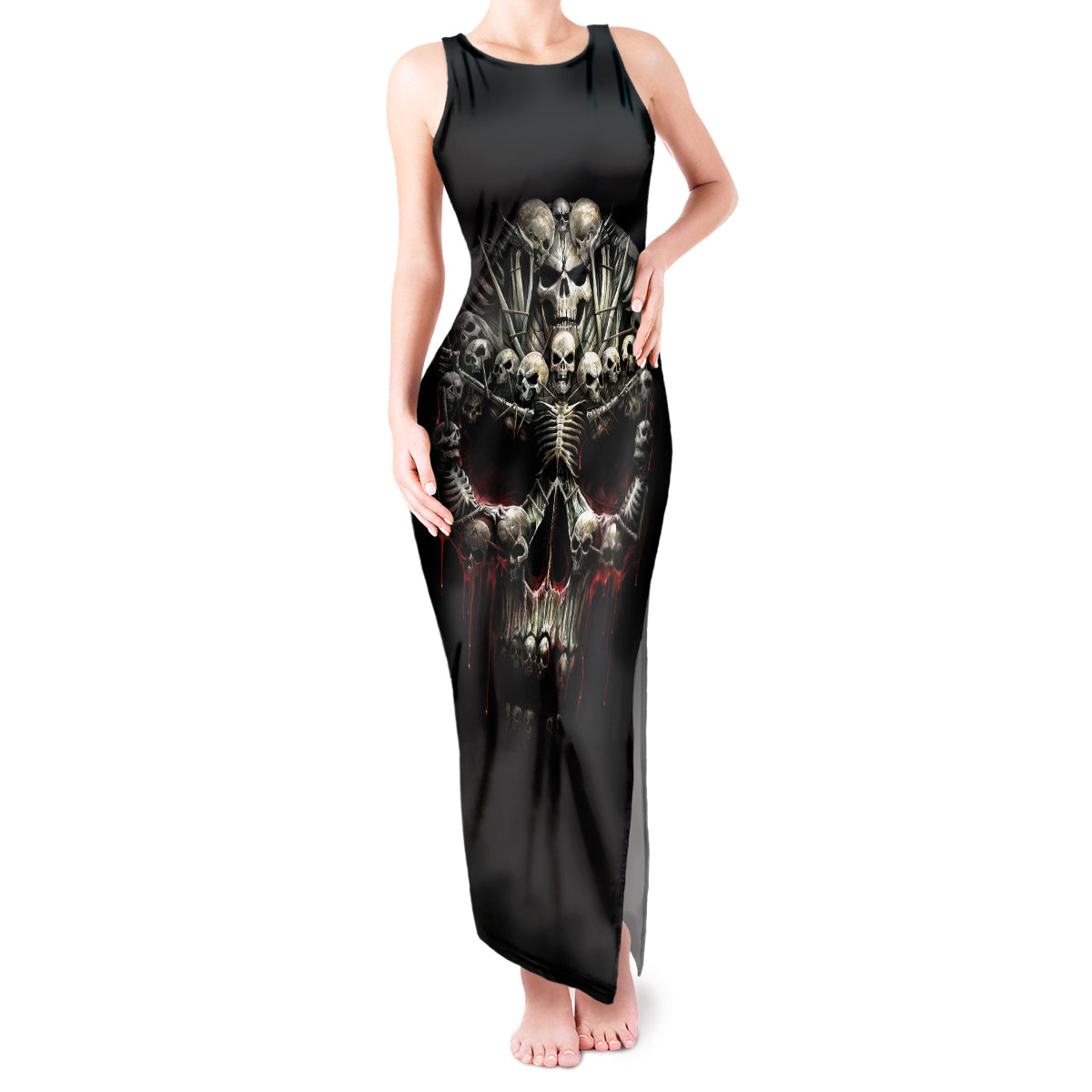 Skull Tank Maxi Dress Head Skeleton Cross Skull - Wonder Print Shop