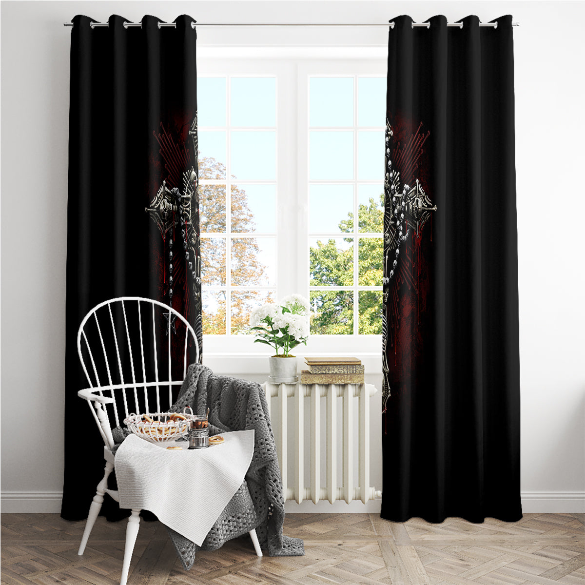 Skull Window Curtain Head Skeleton Cross Skull - Wonder Print Shop