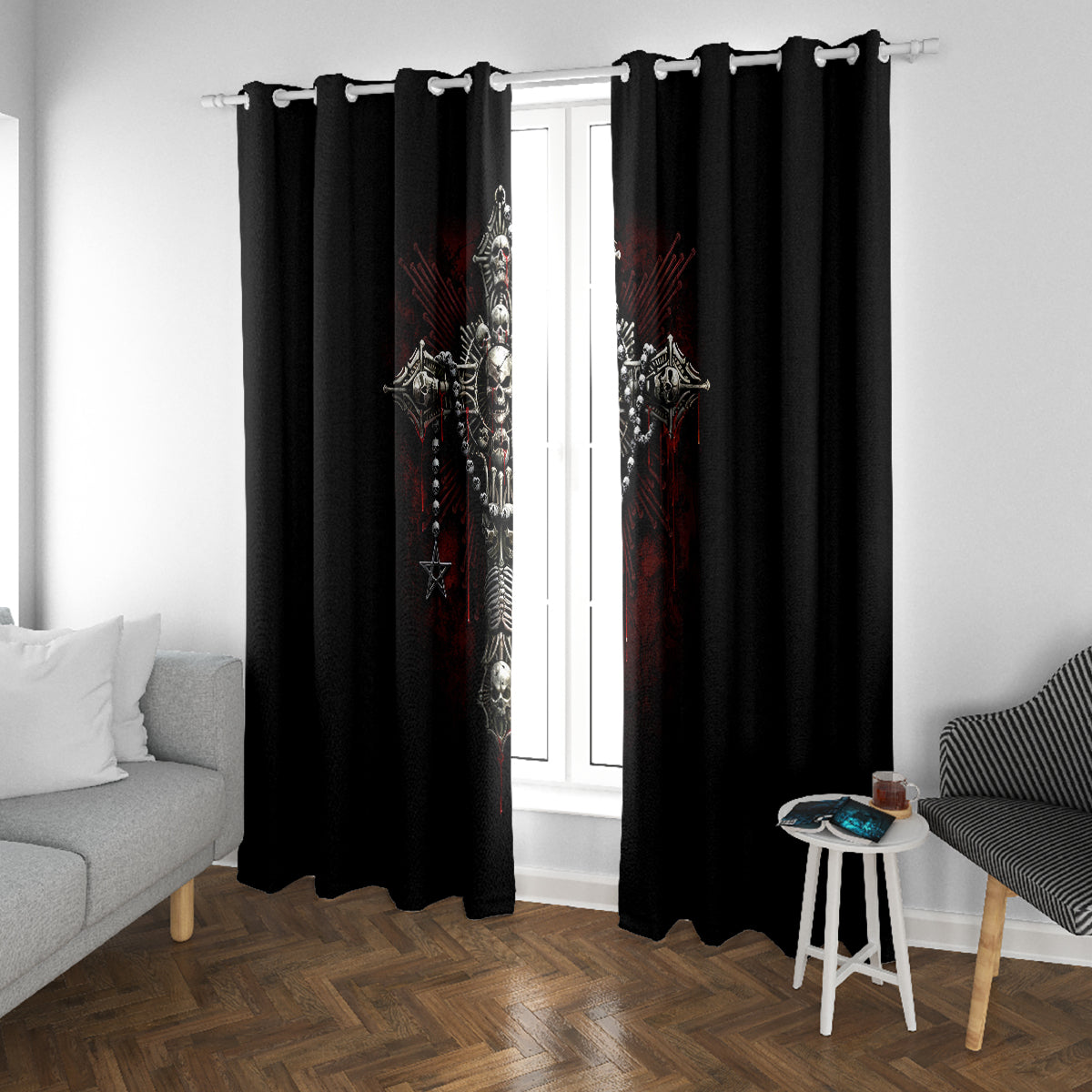 Skull Window Curtain Head Skeleton Cross Skull - Wonder Print Shop