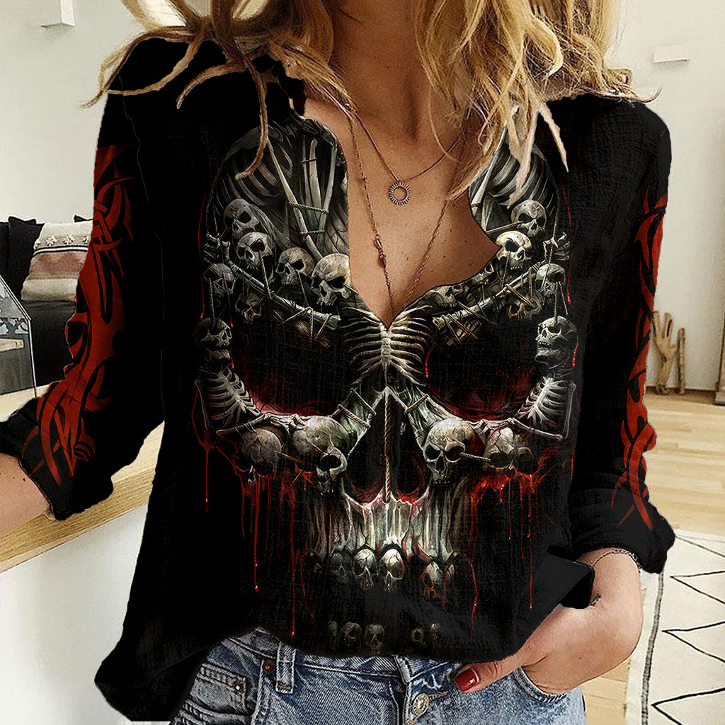 Skull Women Casual Shirt Head Skeleton Cross Skull - Wonder Print Shop