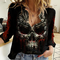 Skull Women Casual Shirt Head Skeleton Cross Skull - Wonder Print Shop