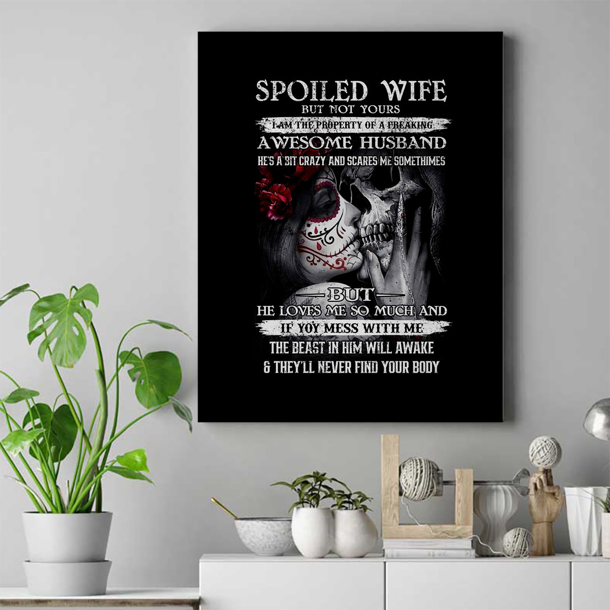 Skull Canvas Wall Art Skull Girl Spoiled Wife - Wonder Print Shop
