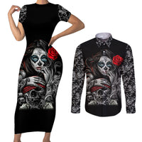Skull Couples Matching Short Sleeve Bodycon Dress and Long Sleeve Button Shirts Skull Girl Spoiled Wife - Wonder Print Shop