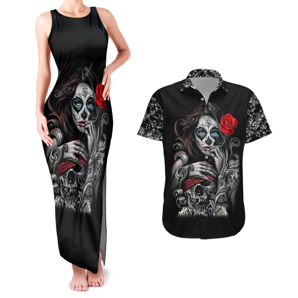 Skull Couples Matching Tank Maxi Dress And Hawaiian Shirt Skull Girl Spoiled Wife - Wonder Print Shop