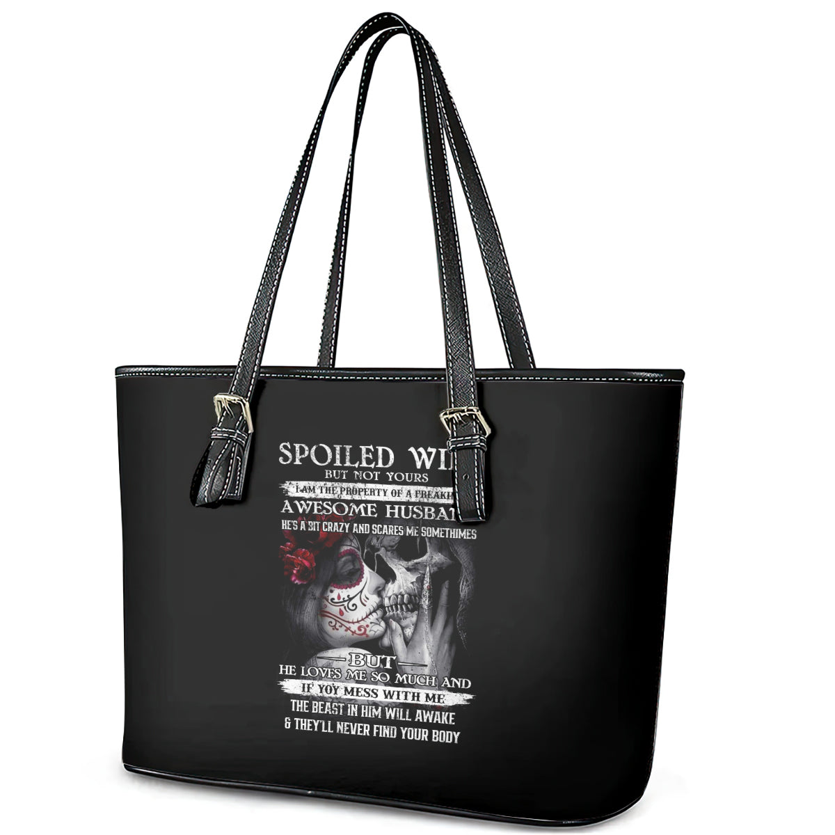 Skull Leather Tote Bag Skull Girl Spoiled Wife - Wonder Print Shop