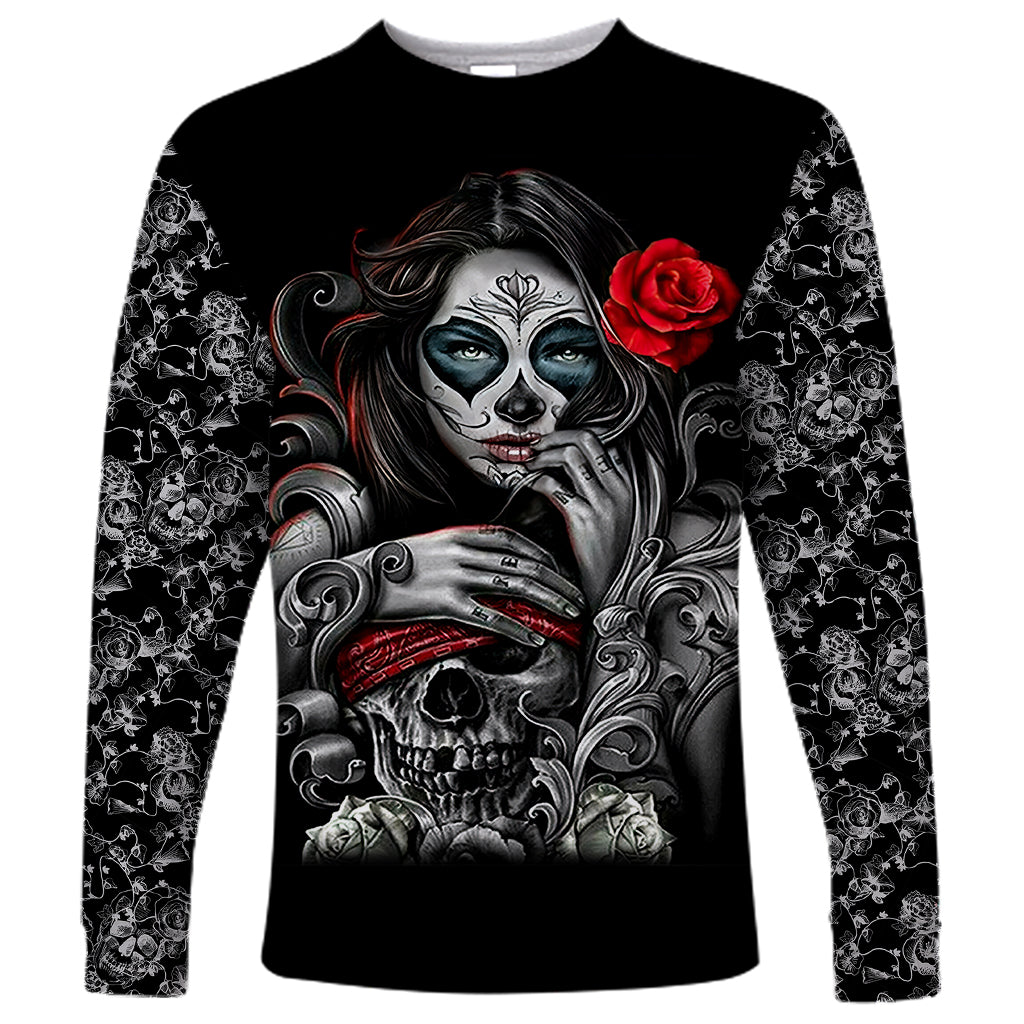 Skull Long Sleeve Shirt Skull Girl Spoiled Wife - Wonder Print Shop