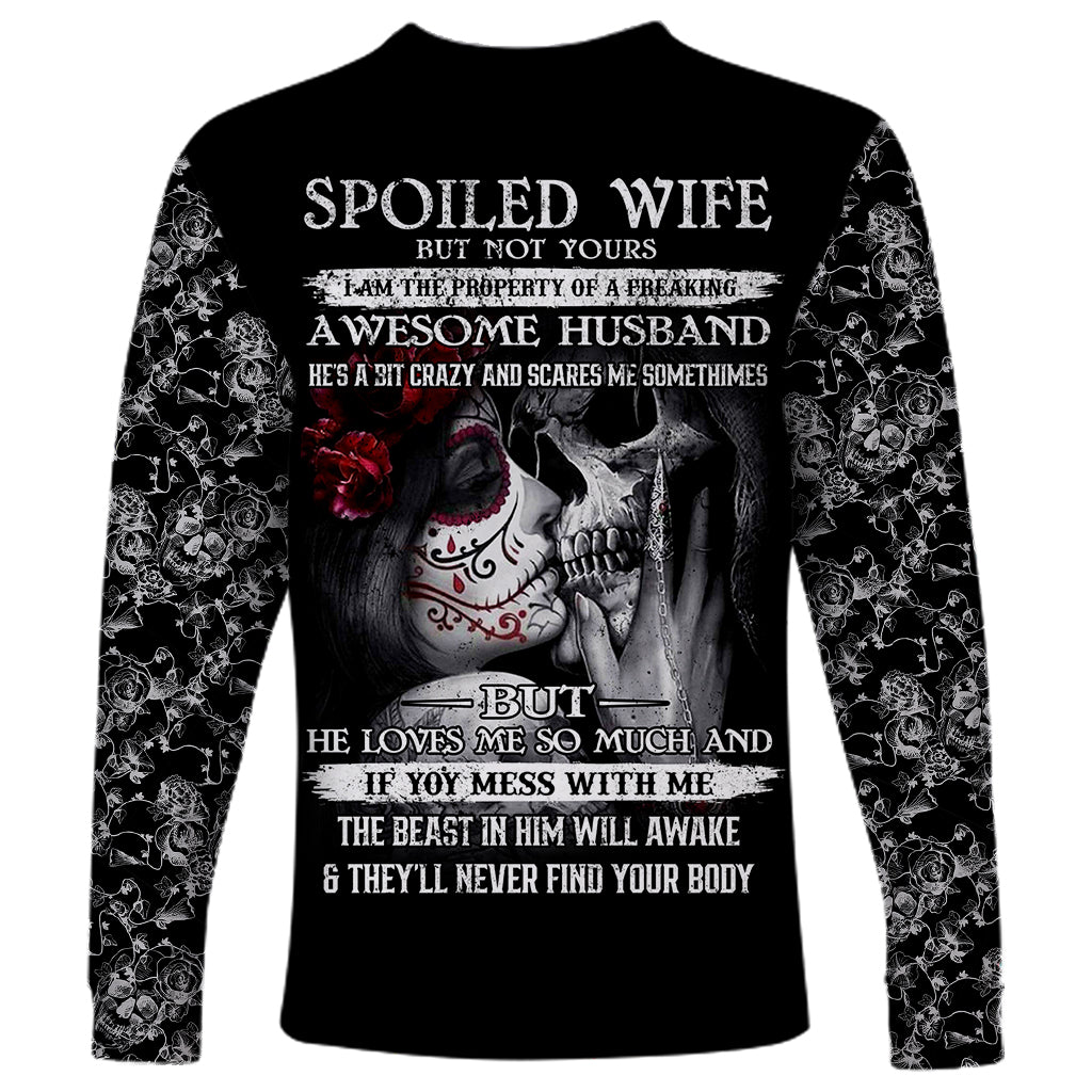 Skull Long Sleeve Shirt Skull Girl Spoiled Wife - Wonder Print Shop