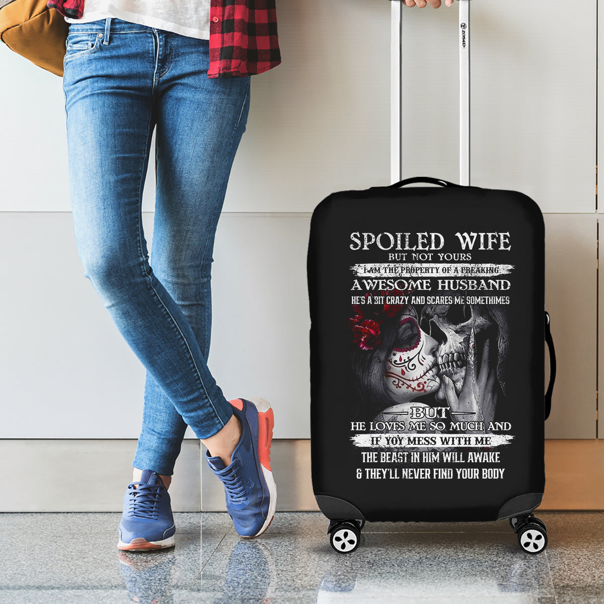 Skull Luggage Cover Skull Girl Spoiled Wife - Wonder Print Shop