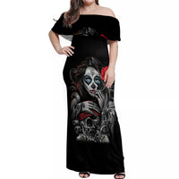 Skull Off Shoulder Maxi Dress Skull Girl Spoiled Wife - Wonder Print Shop