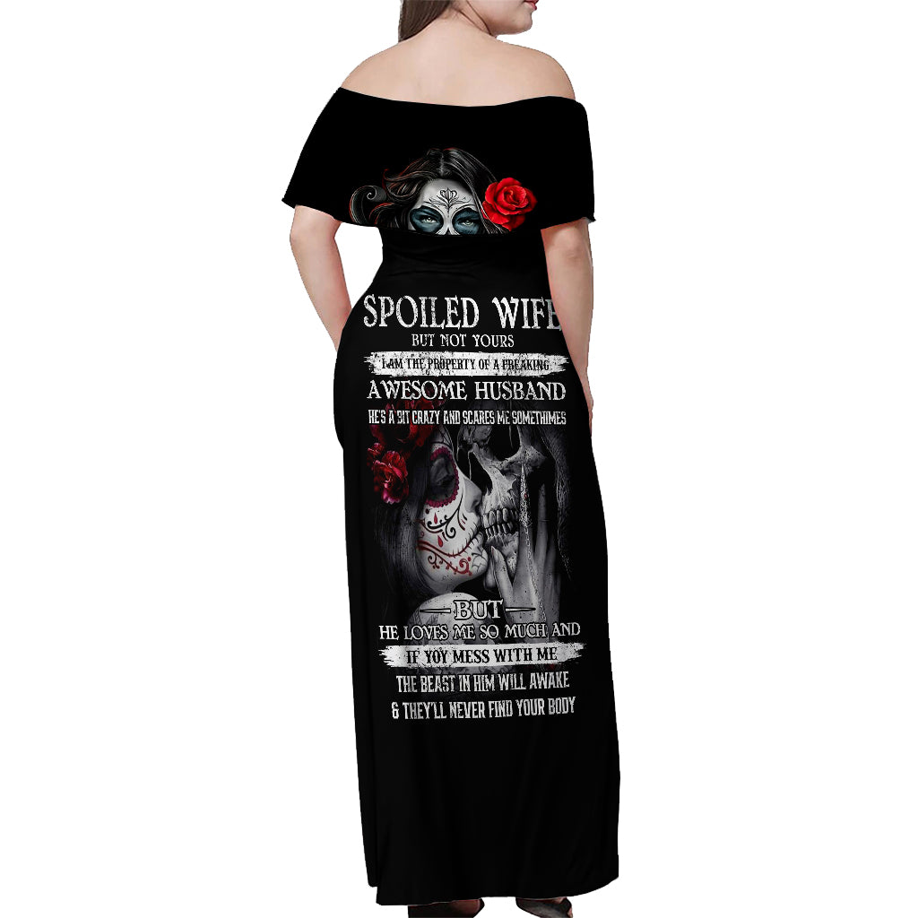 Skull Off Shoulder Maxi Dress Skull Girl Spoiled Wife - Wonder Print Shop