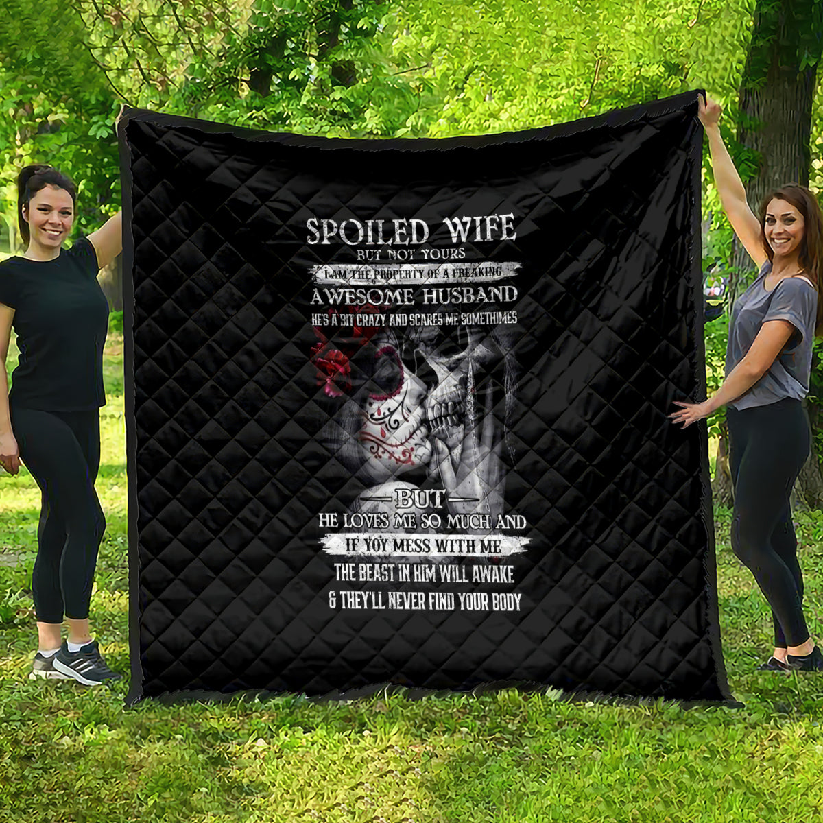 Skull Quilt Skull Girl Spoiled Wife - Wonder Print Shop