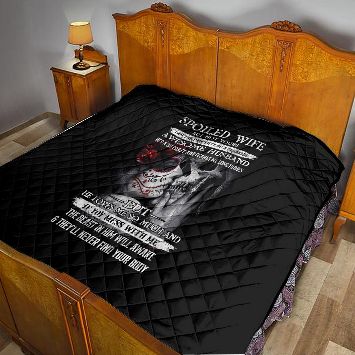 Skull Quilt Skull Girl Spoiled Wife - Wonder Print Shop